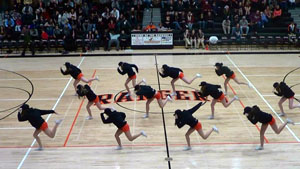 The poms team is preformed their hip hop routine at the Vista Ridge Game on January 25th. 