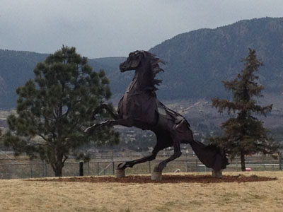 The horse statue in front of Lewis-Palmer