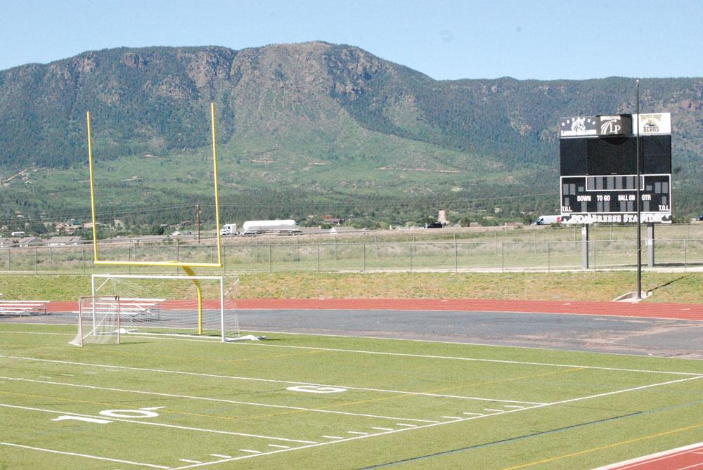 The end zone and scoreboard