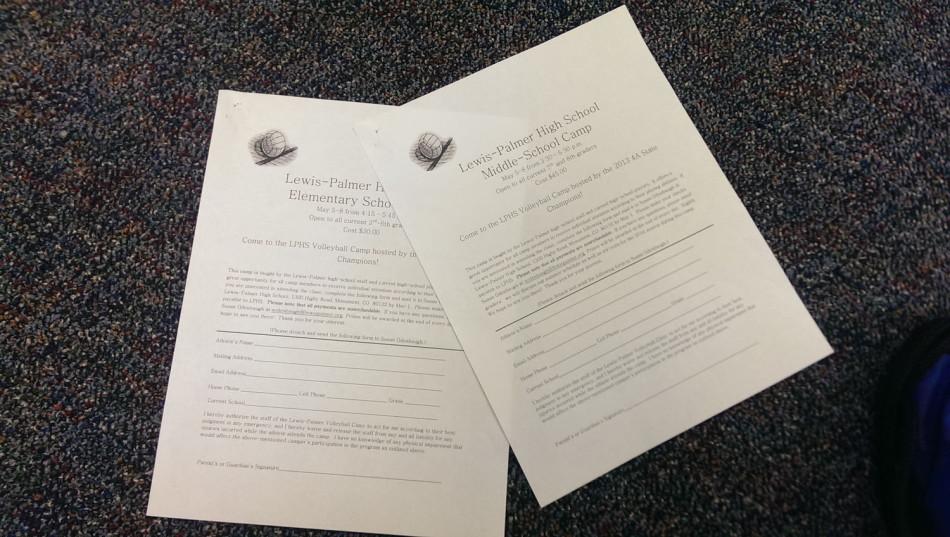 Permission forms for the Volley ball camp.