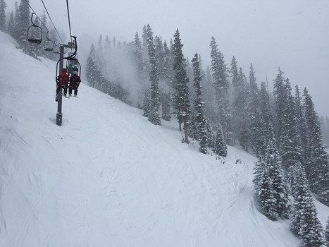 A picture looking down from the alpine lift at Copper Mountain Ski Resort