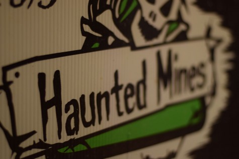 A banner made by volunteers to promote the Haunted Mines.