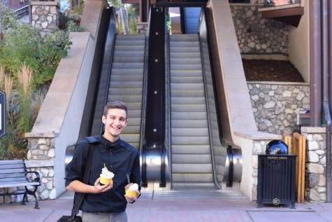 On his way out of the Beaver Creek, he stops to get some homemade gelato.