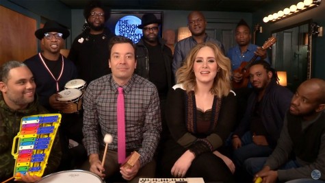 Adele, Jimmy Fallon, and The Roots sing "Hello".