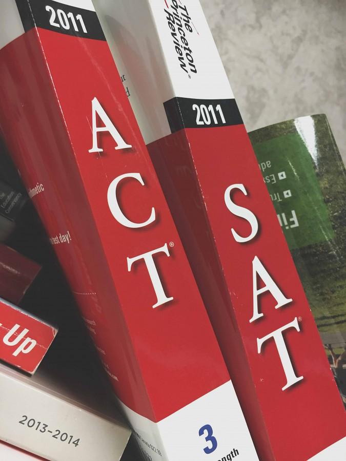 ACT and SAT review books for the upcoming testing.