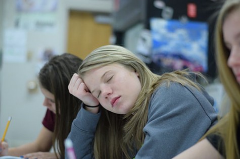 Peyton Valentine, 9, falling asleep during her biology class.