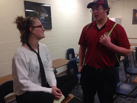 Arianna Hartzer, 12, and Andrew Tsiao, 12, sport their geek gear for Mathletes VS. Athletes Day.