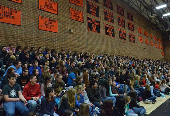 The students of Lewis-Palmer High School, watching the assembly
