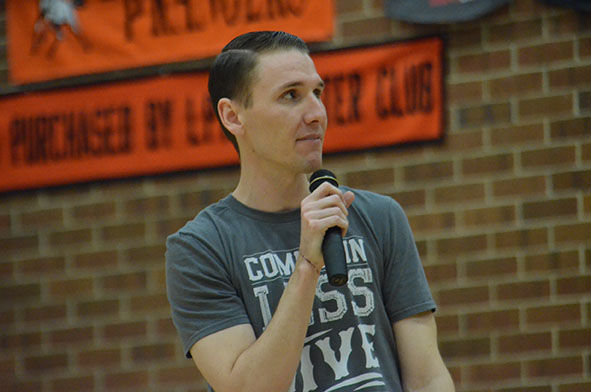 Scott Backovich speaking to the students of Lewis-Palmer High School.