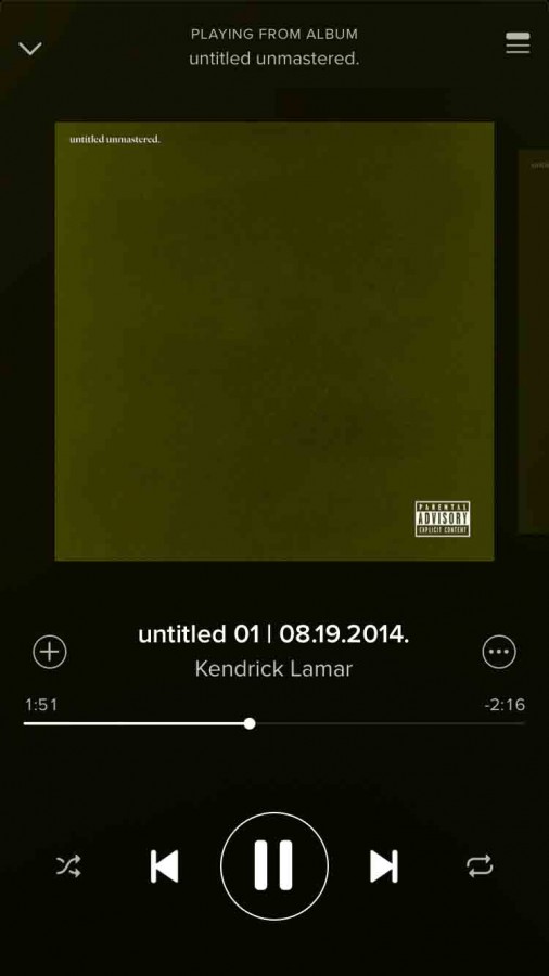 Kendrick Lamars new album, Untitled Unmastered, being played. 