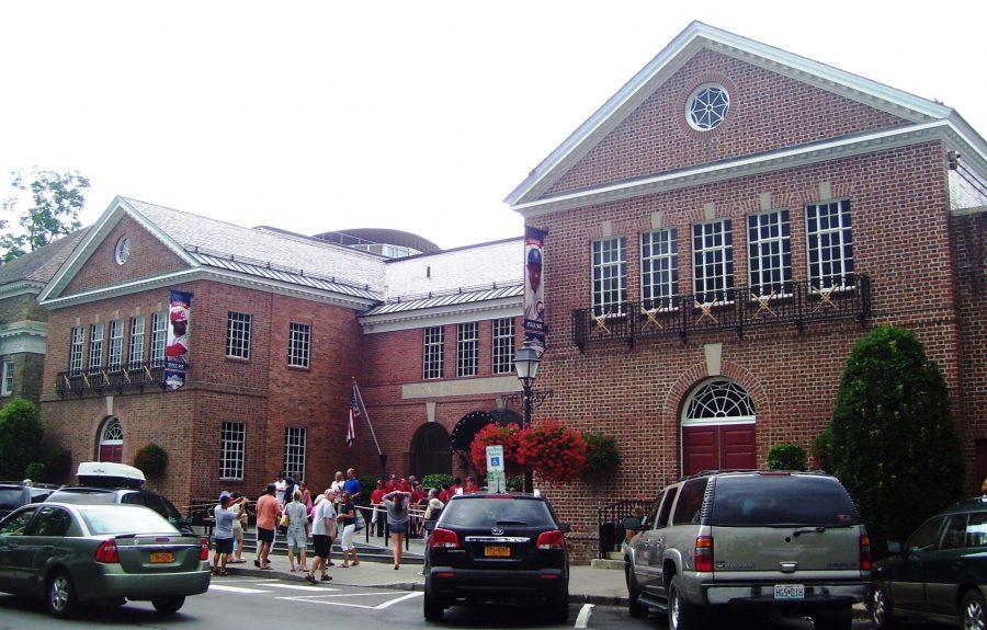 People entering the Major League Baseball Hall of Fame located in Cooperstown, New York to see the players being inducted into the Hall of Fame.