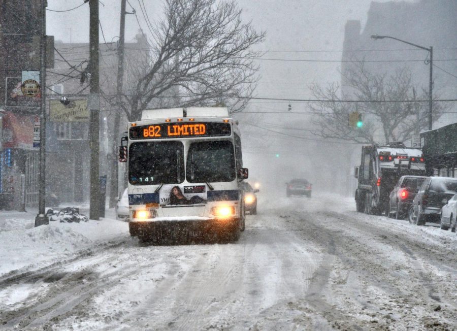 New York city bus picks up passengers in the snow during a large winter storm. In January 2019 Chicago had reached temperatures that were colder than temperatures in Antarctica.
