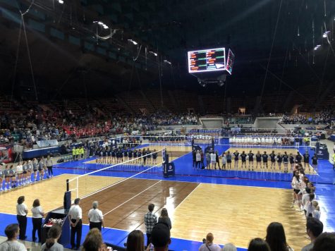 The volleyball team lining up to announce all the teams that made it to the championship. “I am so happy the girls beat Palmer-Ridge.” Hannah Johnson 11 said,” Volleyball is are thing and Im so glad that they one.”

Photo Credit: Holly Espesito
