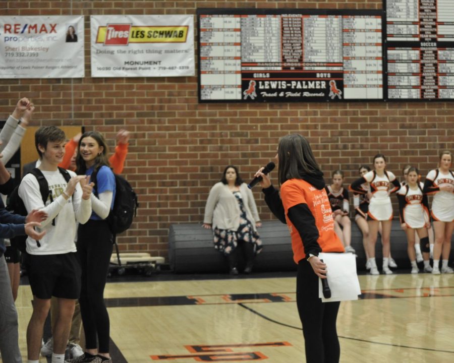 Bartalo speaks to the senior class at the Wish Week assembly. “It was just cool to see how people were still willing to  give something to someone who needs that more and that was just really inspiring as well,” Bartalo said.