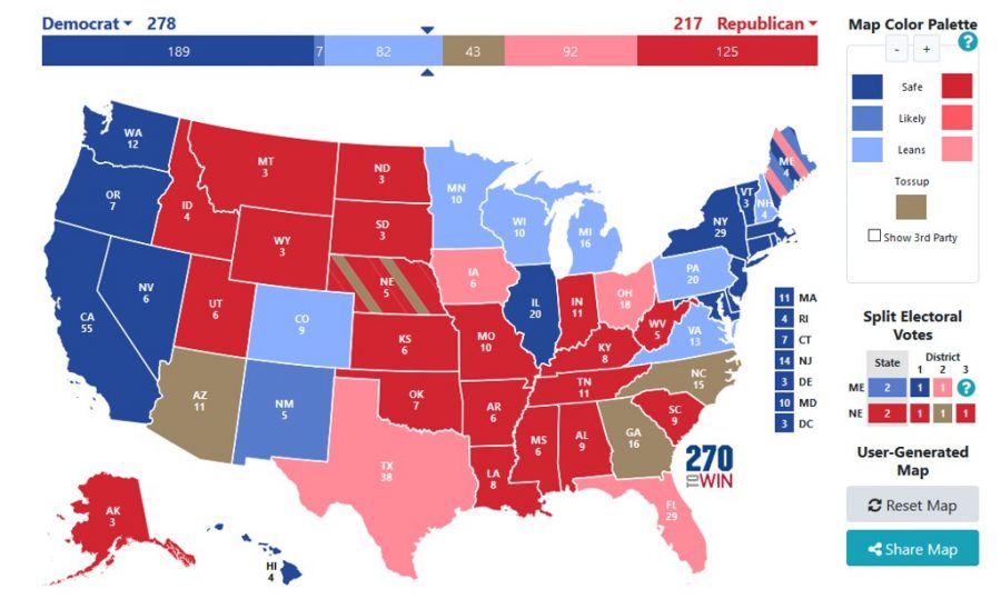 Polls lean Democrat, yet battleground states decide the election. Early 2020 US Presidential Election prediction by Wordshore is licensed with CC BY-NC-ND 2.0. To view a copy of this license, visit https://creativecommons.org/licenses/by-nc-nd/2.0/ 