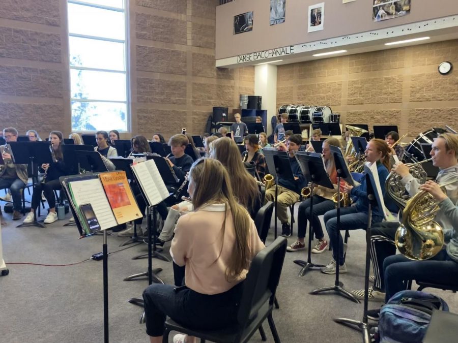 The wind symphony band practices. “Band has been going really well this year,” said Hall, who plays the alto saxophone.  