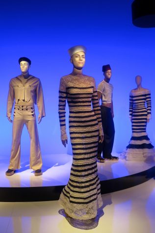 This picture is Jean Paul Gaultiers creations. This is four different outfits based on the mariniere, an iconic piece of the brand.